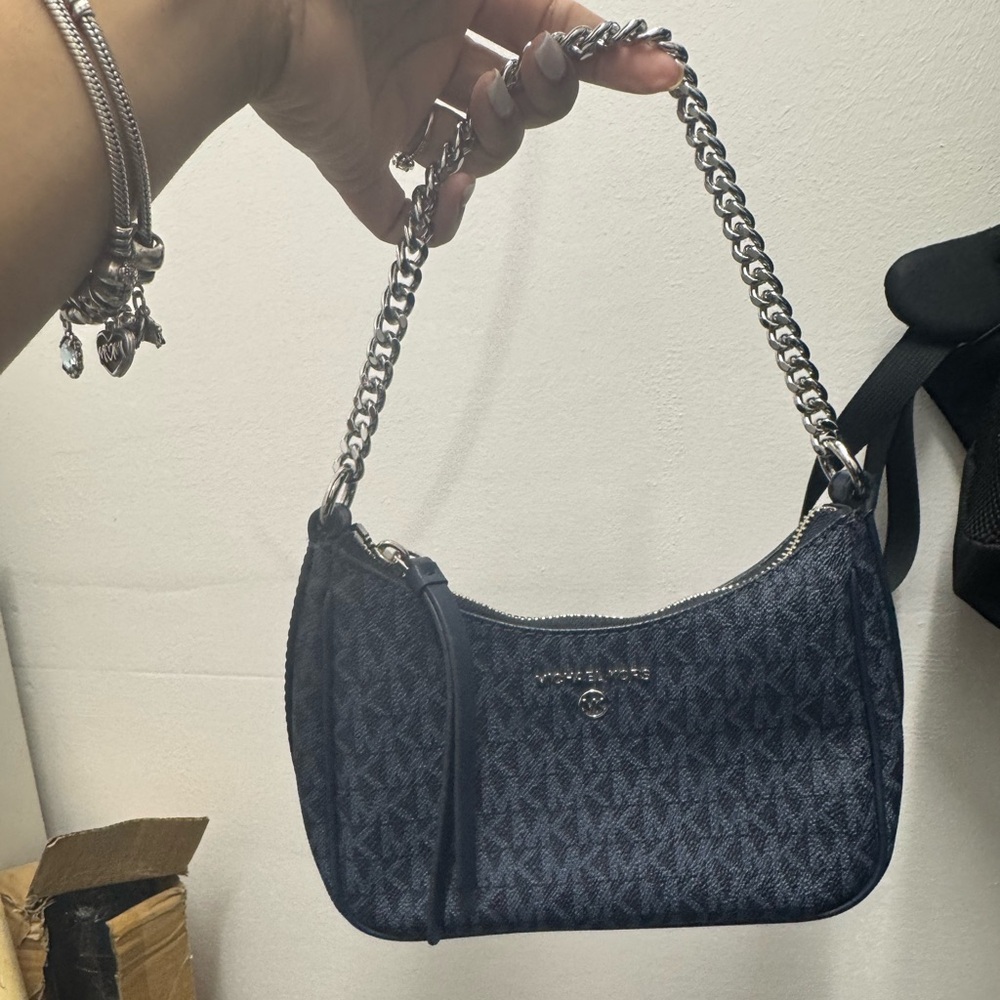 Michael Kors Dark Blue Shoulder Bag with Silver Chain